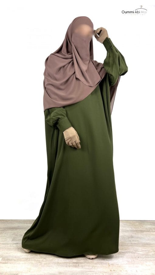 Half Niqab Taupe x Hijab Rectangle Taupe x Abaya Manches Bouffantes Caviary Kaki By Oummi Abi Moi