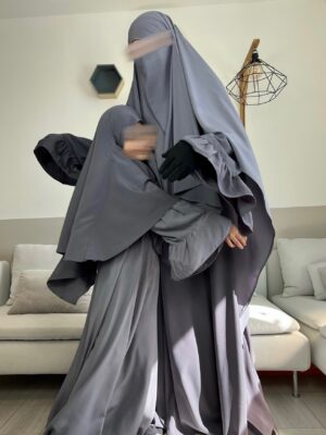 Abaya Caly Gris x Khimar Classique x Mini Caly Oummi Abi Moi