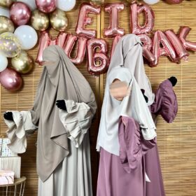 Abaya Caly Maxi Khimar Greige Eid Mubarak Oummi Abi Moi