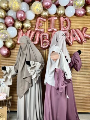 Abaya Caly Maxi Khimar Greige Eid Mubarak Oummi Abi Moi