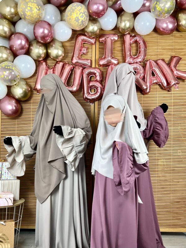 Abaya Caly Maxi Khimar Greige Eid Mubarak Oummi Abi Moi