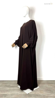 Abaya Manches Bouffantes Whool Peach Premium Chocolat by Oummi Abi Moi